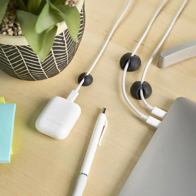 Alt view image 2 of 7 - Cable Clips - (Assorted 28-Pack) Black - Desk and Nightstand Cable Holder for Phone and Bedside Table Cord Organizer