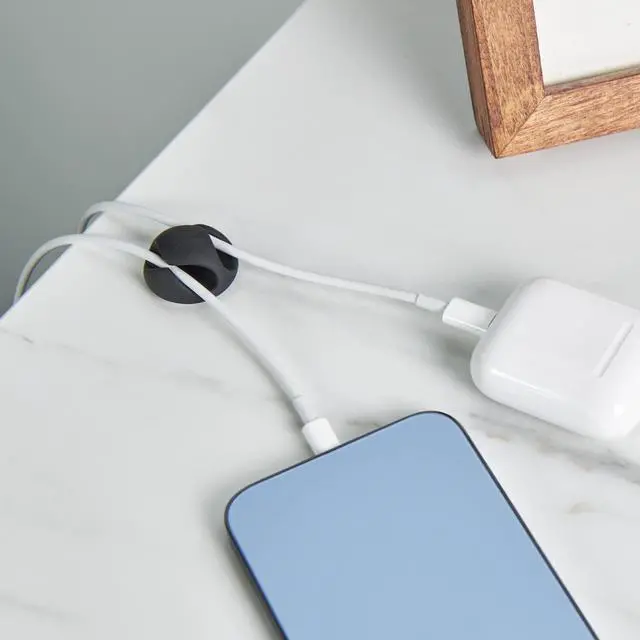 Alt view image 4 of 7 - Cable Clips - (Assorted 28-Pack) Black - Desk and Nightstand Cable Holder for Phone and Bedside Table Cord Organizer