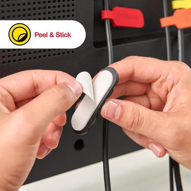 Alt view image 6 of 7 - Cable Clips - (Assorted 28-Pack) Black - Desk and Nightstand Cable Holder for Phone and Bedside Table Cord Organizer