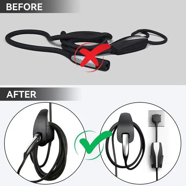 Alt view image 3 of 7 - Charging Cable Organizer for Tesla, Wall Mount Connector Holder, Charger Cable Holder Adapter with Chassis Bracket, Compatible with Model 3/S/Y/X, Black