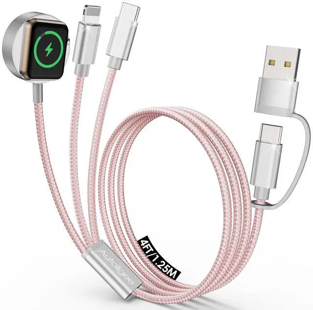 Main image of Travel Essentials,Multi Charging Cable for Apple Watch Charger/iPhone Charger/Samsung Charger,Airplane Gadgets RV Essentials for iWatch Ultra/10-2/iPhone 17-11/Samsung S25-S20,airPods,Car-4FT Pink