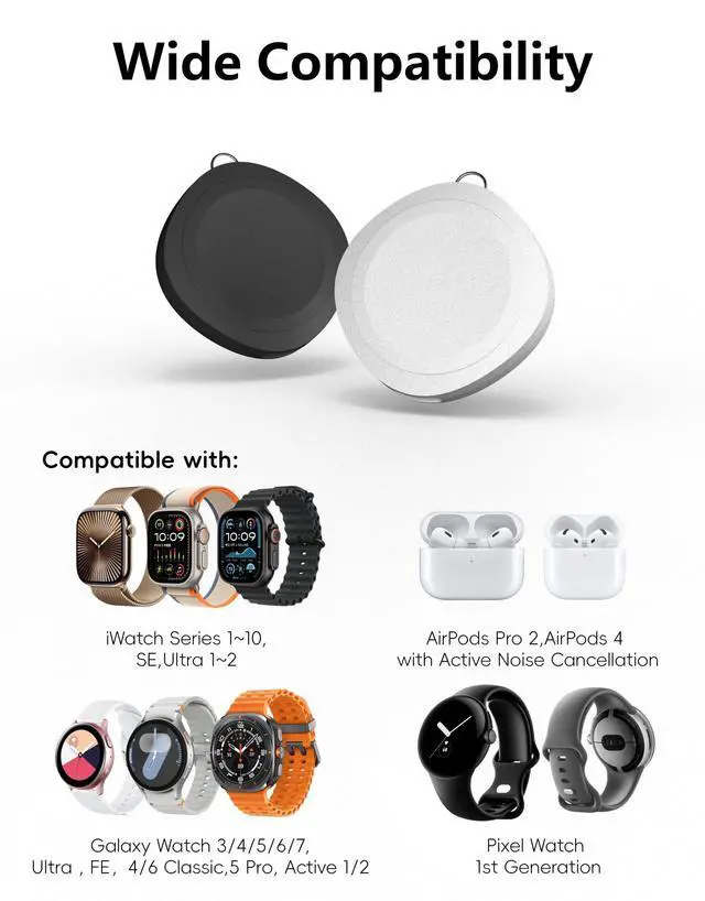 Alt view image 3 of 7 - USB C Charger Adapter for Samsung Galaxy Watch,5W Fast Portable Charger for Apple Watch,Ultra Compact Travel Charging Dock for Smart Watch,Keychain iwatch Charger