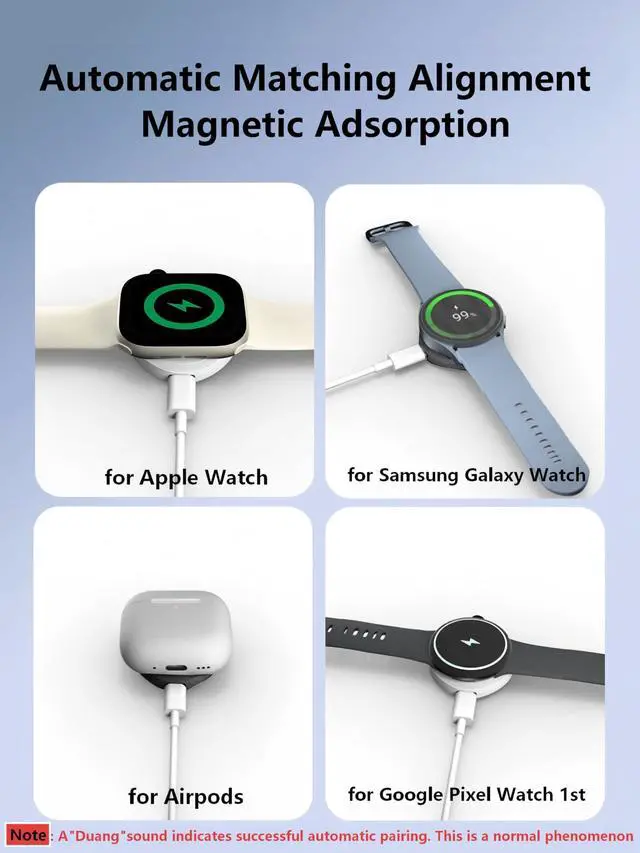 Alt view image 4 of 7 - USB C Charger Adapter for Samsung Galaxy Watch,5W Fast Portable Charger for Apple Watch,Ultra Compact Travel Charging Dock for Smart Watch,Keychain iwatch Charger