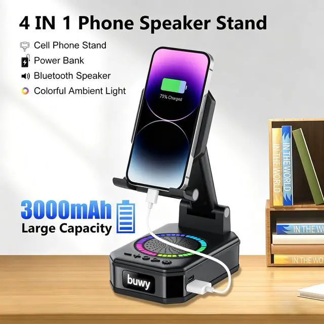 Alt view image 4 of 6 - Wireless Charger Phone Stand with Bluetooth Speaker, Birthday Gifts for Men Women Teens, Phone Charger Stand with Colorful Ambient Light, Kitchen Gadget Compatible with iOS Android
