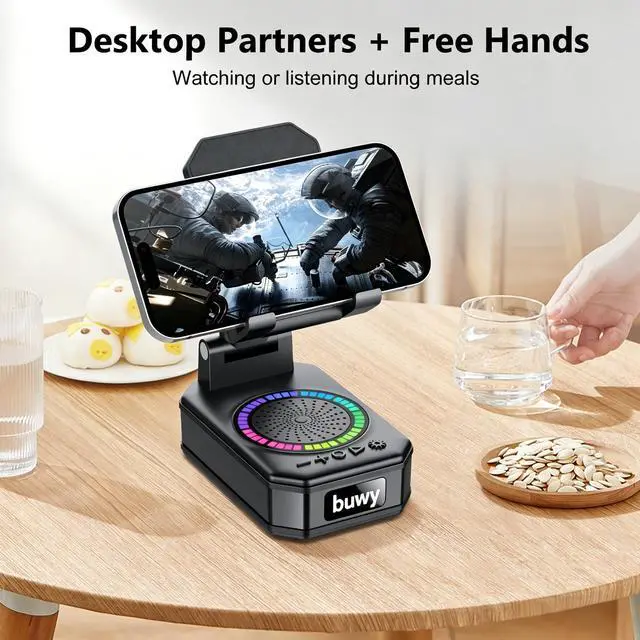 Alt view image 3 of 6 - Wireless Charger Phone Stand with Bluetooth Speaker, Birthday Gifts for Men Women Teens, Phone Charger Stand with Colorful Ambient Light, Kitchen Gadget Compatible with iOS Android
