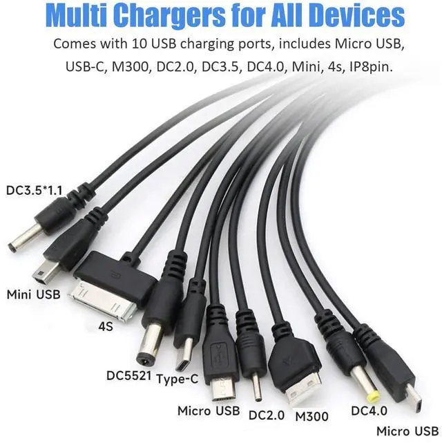 Alt view image 4 of 7 - LQMBABY 10 in 1 Universal Multi Chargers for All Devices, Universal Phone Chargers for All Phones, 10 in 1 USB Cable Multiple Charging Cable for Cell Phones, Earphones, Speakers (Black)