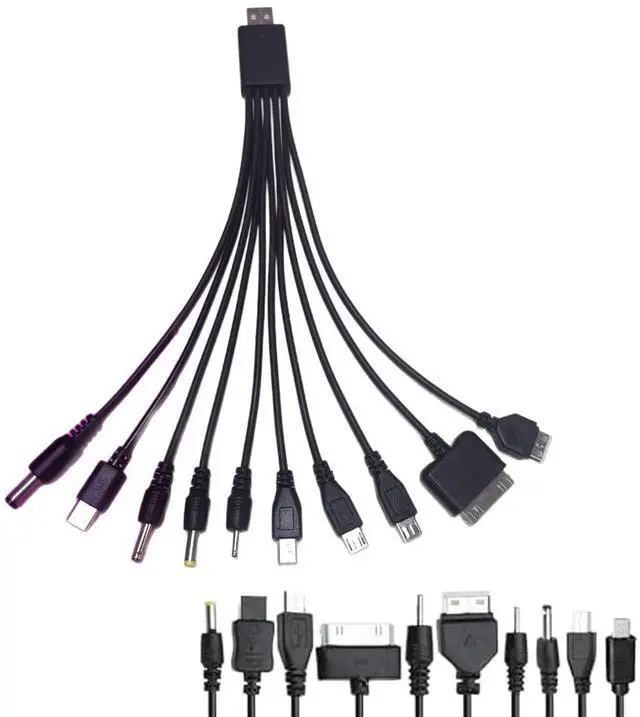 Main image of LQMBABY 10 in 1 Universal Multi Chargers for All Devices, Universal Phone Chargers for All Phones, 10 in 1 USB Cable Multiple Charging Cable for Cell Phones, Earphones, Speakers (Black)