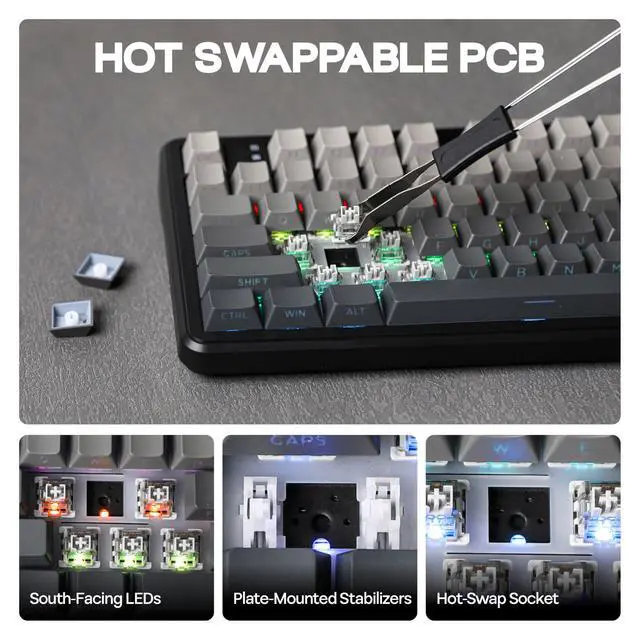Alt view image 6 of 7 - Aula F108 100% Wireless Gaming Keyboard, Full Size Custom Gasket Mechanical Keyboard, 4000mAh Battery, Programmable 108 Keys, Hot-Swappable, for Win/Mac (Black Gradient)