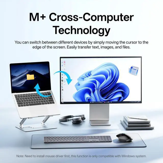 Alt view image 2 of 7 - MT750 Plus Ergonomic Wireless Mouse, Bluetooth 5.0 + 2.4GHz Multi-Device, Upgraded with M+ Cross-Computer Feature, On-Board Memory, USB-C Charging, Receiver Slot, Crisp Clicks, 90-Day Battery