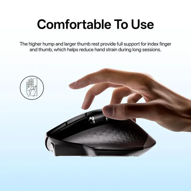 Alt view image 4 of 7 - MT750 Plus Ergonomic Wireless Mouse, Bluetooth 5.0 + 2.4GHz Multi-Device, Upgraded with M+ Cross-Computer Feature, On-Board Memory, USB-C Charging, Receiver Slot, Crisp Clicks, 90-Day Battery