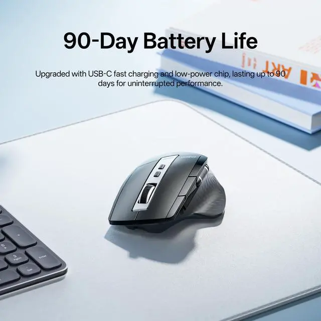 Alt view image 5 of 7 - MT750 Plus Ergonomic Wireless Mouse, Bluetooth 5.0 + 2.4GHz Multi-Device, Upgraded with M+ Cross-Computer Feature, On-Board Memory, USB-C Charging, Receiver Slot, Crisp Clicks, 90-Day Battery