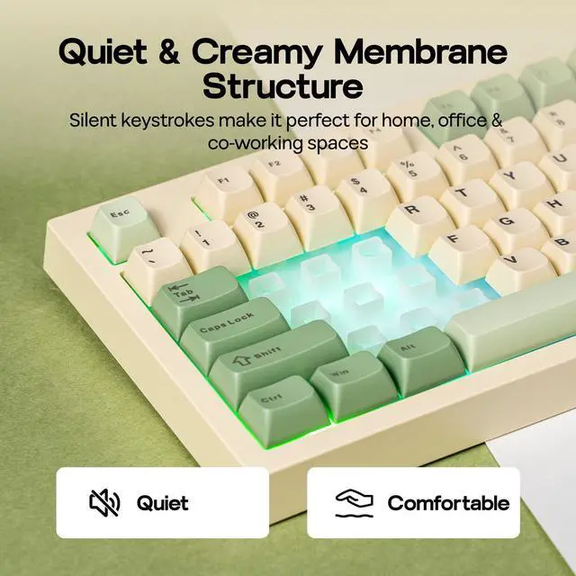 Alt view image 4 of 7 - Aula S102 PRO Membrane Gaming Keyboard with TFT Screen, Volume Knob & Number Pad, BT/2.4G/USB, RGB Backlit, Creamy Silicone Structure, Silent Keyboard for PC Game/Office (Yellow)