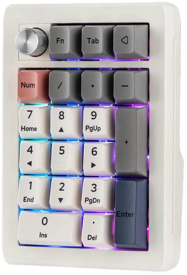 Main image of EK21 VIA Gasket Number Pad with 1000mAh Battery, BT 5.0/2.4GHz/Wired Hot-Swap Numpad with Aluminum Alloy knob, Programmable for Win/Mac/Gaming (Retro White, Wisteria V2 Switch)