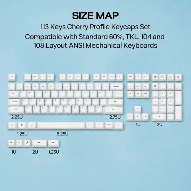 Alt view image 3 of 7 - AegisSil Keycap Set, Silicone Material, Cherry Profile, 113 Keys, 65%/75%/96%/Full Size, Custom Keyboard Keycaps Set for Cherry MX, Kailh, Outemu, Gateron Mechanical Gaming Keyboard (White)