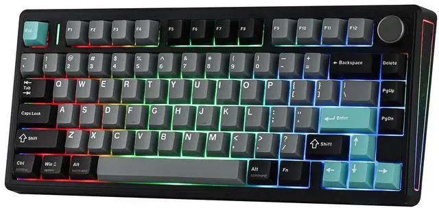 Main image of TH80 V2 75% Wireless Mechanical Keyboard with Metal Knob, 8000mAh, 2.4Ghz/BT/USB-C, RGB, Hot Swap, Custom Driver, PBT Keycap, Wireless Gaming Keyboard for PC/Mac (Black, Creamy Jade)