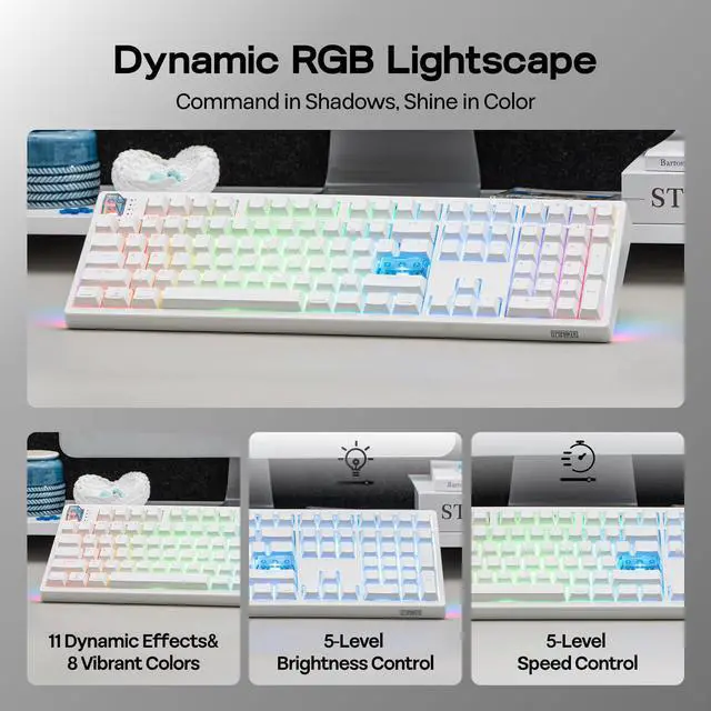 Alt view image 4 of 7 - EPOMAKER HE108 Wireless Gaming Keyboard, 8K Polling & 10000mAh, SOCD & DKS, Full-Sized Hall Effect Keyboard with Rapid Triggering, Custom Driver, RGB Backlit, PBT Keycap (White)