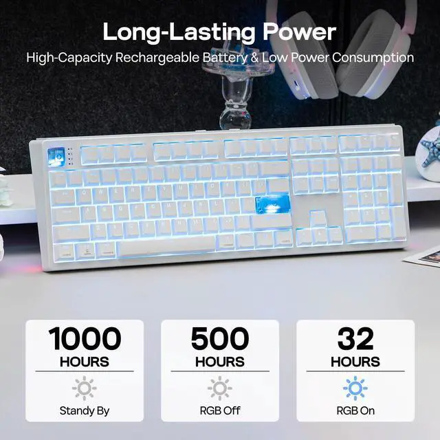 Alt view image 5 of 7 - EPOMAKER HE108 Wireless Gaming Keyboard, 8K Polling & 10000mAh, SOCD & DKS, Full-Sized Hall Effect Keyboard with Rapid Triggering, Custom Driver, RGB Backlit, PBT Keycap (White)