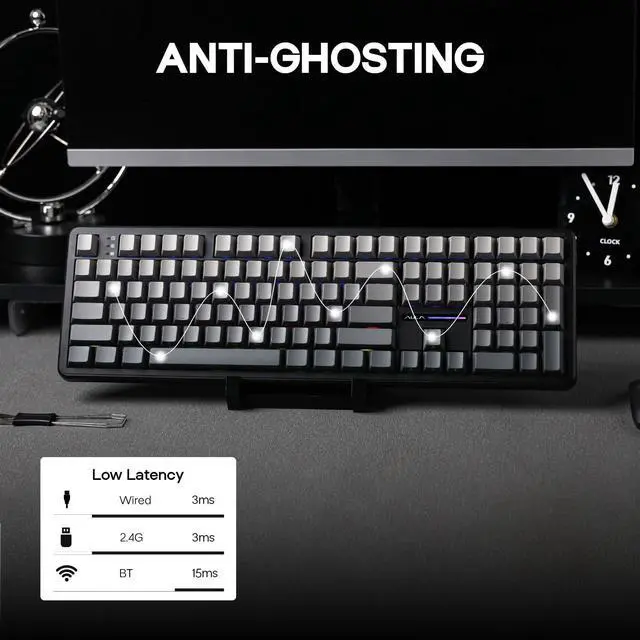 Alt view image 4 of 7 - Aula F108 Wireless Gaming Keyboard, Full Size Mechanical Keyboard with 4000mAh Battery, 108 Hot-Swappable and Programmable Keys, RGB Backlight, for Mac/PC/Android (Black Gradient)