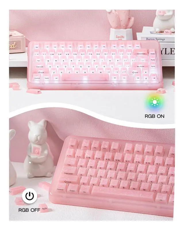 Alt view image 4 of 7 - Frost Jelly Keycaps Set - 126 Keys Forged Carbon Fiber Keycaps, Cherry Profile, ABS+PC, MX-Style Compatible for 61/68/84/87/98/100/104/108 ANSI Layout Mechanical Gaming Keyboards (Pink)