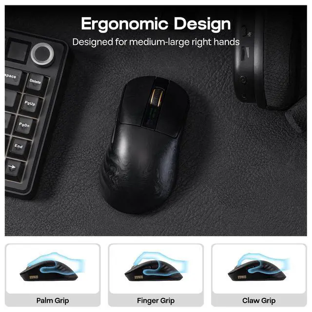 Alt view image 4 of 7 - Carbonis Wireless Gaming Mouse with Digital Display, PAW3950 Sensor, 8K Polling, 30K DPI, Carbon Fiber Composite Shell, Ergonomic Right Hand Esports Mouse for PC Gaming (Black)