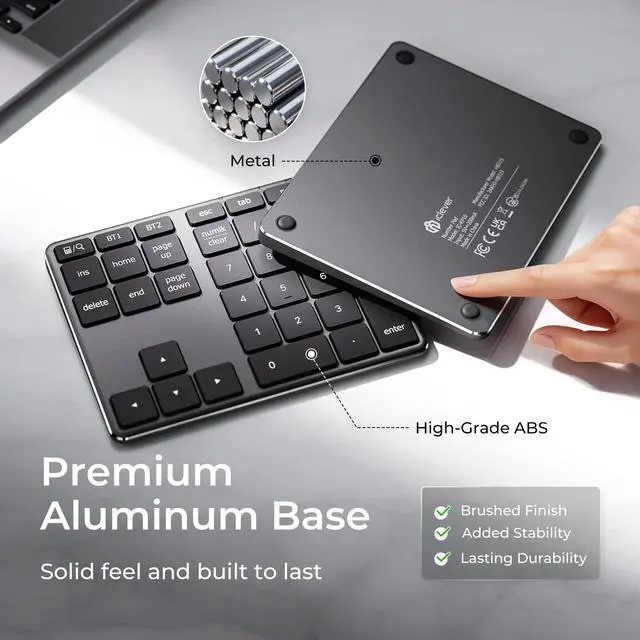 Alt view image 4 of 7 - Bluetooth Number Pad, Aluminum 34-Key Wireless Numeric Keypad, USB-C Rechargeable Numpad Keyboard for Data Entry and Accounting, Compatible with Laptop, Mac, Surface Pro, PC Desktop