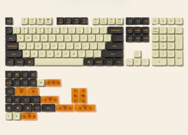 Main image of Low Profile PBT keycaps,Doubleshot keycaps for Mechanical Keyboard,138-keys Black/Beige Keyboard Key caps, for Mechanical Keyboard, Compatible with ANSI/ISO,TKL, Full-Sized Layout