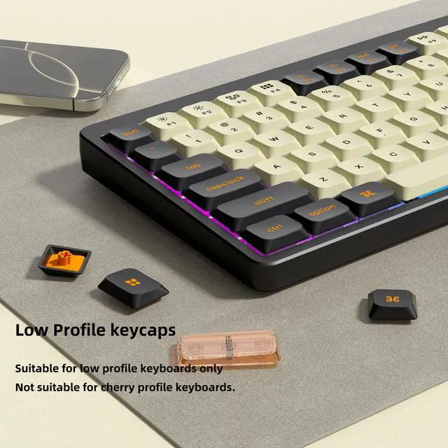 Alt view image 2 of 6 - Low Profile PBT keycaps,Doubleshot keycaps for Mechanical Keyboard,138-keys Black/Beige Keyboard Key caps, for Mechanical Keyboard, Compatible with ANSI/ISO,TKL, Full-Sized Layout