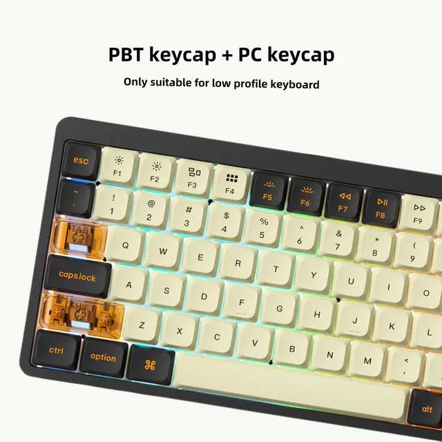 Alt view image 4 of 6 - Low Profile PBT keycaps,Doubleshot keycaps for Mechanical Keyboard,138-keys Black/Beige Keyboard Key caps, for Mechanical Keyboard, Compatible with ANSI/ISO,TKL, Full-Sized Layout