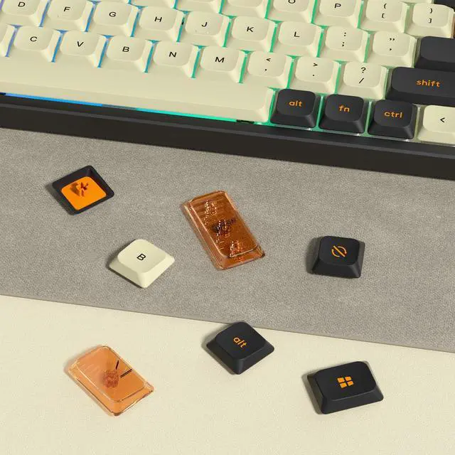 Alt view image 3 of 6 - Low Profile PBT keycaps,Doubleshot keycaps for Mechanical Keyboard,138-keys Black/Beige Keyboard Key caps, for Mechanical Keyboard, Compatible with ANSI/ISO,TKL, Full-Sized Layout