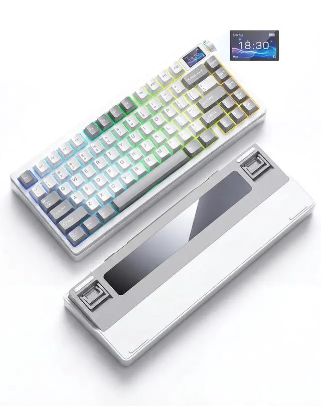 Main image of Aula NOVA75 Wireless Mechanical Keyboard,75% Gasket Mount Tri-Mode Custom Keyboard with 1.14" Smart TFT Screen & Knob,Carbon Fiber Style,8000mAh, Hot Swap Seiya Switch,White