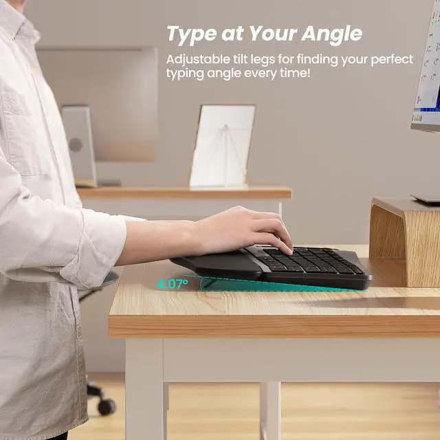 Alt view image 4 of 7 - RT05 Wireless Ergonomic Keyboard, Split Keyboard with Wrist Rest, USB-C Charging, 7-Color Backlight, Natural Typing, Bluetooth and USB Connectivity, Compatible with Windows,Mac