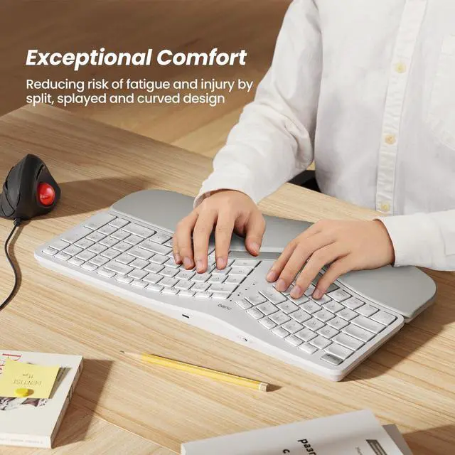 Alt view image 2 of 7 - RT05 Wireless Ergonomic Keyboard, Split Keyboard with Wrist Rest, USB-C Charging, 7-Color Backlight, Natural Typing, Bluetooth and USB Connectivity, Compatible with Windows,Mac