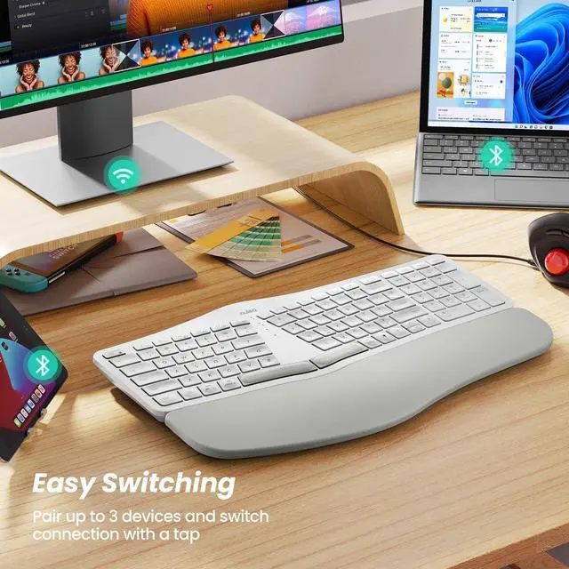 Alt view image 7 of 7 - RT05 Wireless Ergonomic Keyboard, Split Keyboard with Wrist Rest, USB-C Charging, 7-Color Backlight, Natural Typing, Bluetooth and USB Connectivity, Compatible with Windows,Mac
