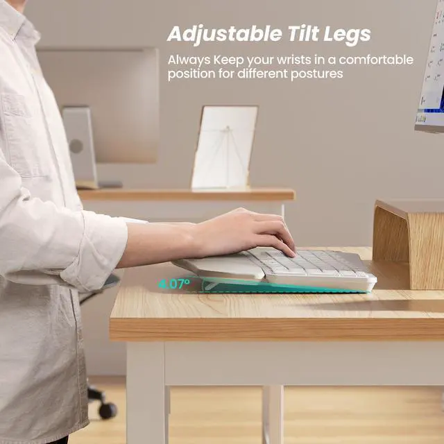Alt view image 6 of 7 - RT05 Wireless Ergonomic Keyboard, Split Keyboard with Wrist Rest, USB-C Charging, 7-Color Backlight, Natural Typing, Bluetooth and USB Connectivity, Compatible with Windows,Mac
