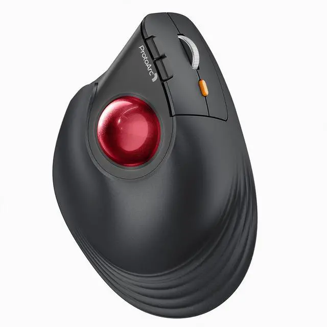 Main image of Vertical Wireless Trackball Mouse, EM05 NL Bluetooth Ergonomic Rollerball Mouse Rechargeable Computer Laptop Thumb Mice, 3 Device Connection, Compatible with iPad, Mac, Windows, PC-Red