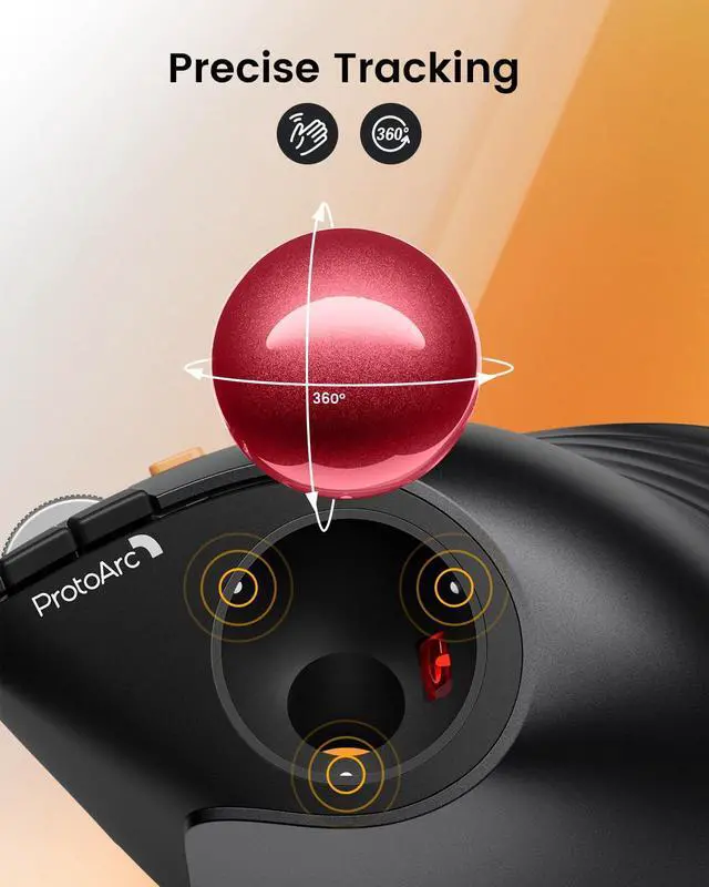 Alt view image 5 of 7 - Vertical Wireless Trackball Mouse, EM05 NL Bluetooth Ergonomic Rollerball Mouse Rechargeable Computer Laptop Thumb Mice, 3 Device Connection, Compatible with iPad, Mac, Windows, PC-Red
