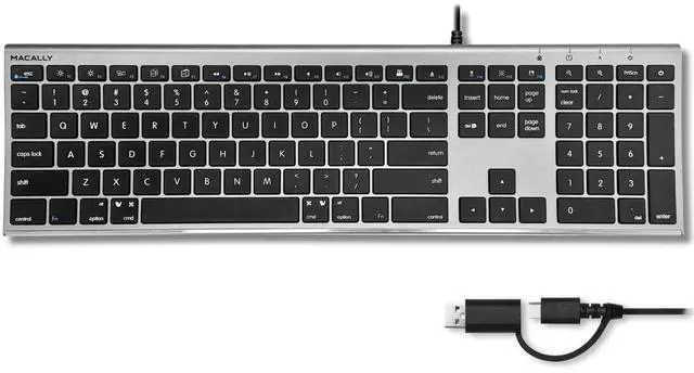 Main image of Wired Keyboard for Mac (Upgraded Dual USB A + C Plug) - USB C Keyboard - Ultra Slim, 20 Shortcuts, 110 Scissor Keys - Compatible with Apple MacBook Pro/Air, Mac mini, iMac, iPad - Space Gray