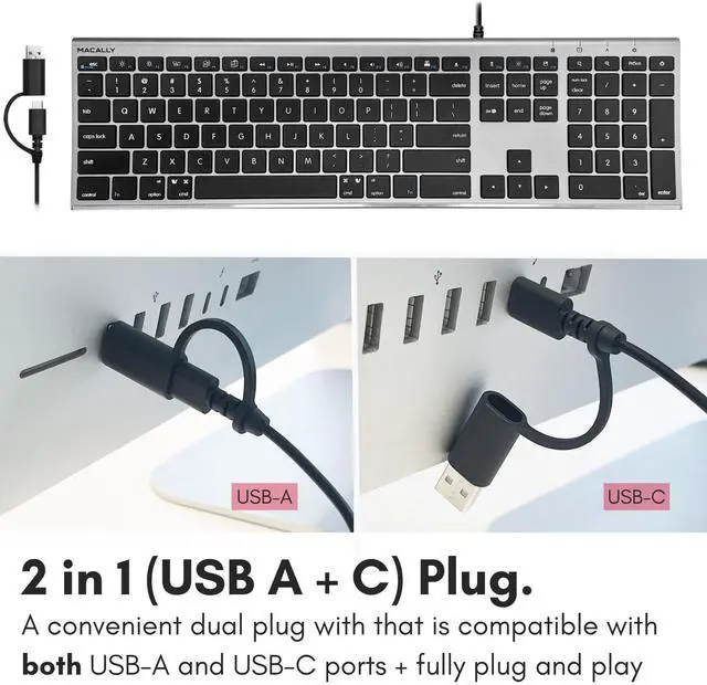 Alt view image 2 of 7 - Wired Keyboard for Mac (Upgraded Dual USB A + C Plug) - USB C Keyboard - Ultra Slim, 20 Shortcuts, 110 Scissor Keys - Compatible with Apple MacBook Pro/Air, Mac mini, iMac, iPad - Space Gray
