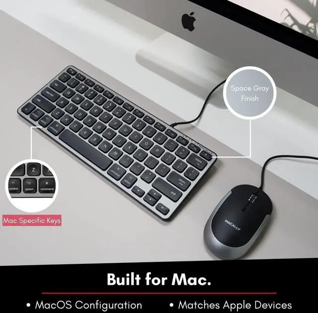 Alt view image 2 of 7 - Backlit Compact Keyboard and a Wired Computer Mouse, Sleek and Clean