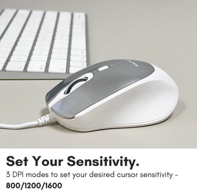 Alt view image 6 of 6 - USB C Mouse for Mac - Precise, Comfortable, and Quiet - Wired Type C Mouse for MacBook Pro Air|iPad|PC|iOS|Android - Plug and Play USBC Apple with Ambidextrous Body and 4 DPI Modes - Silver