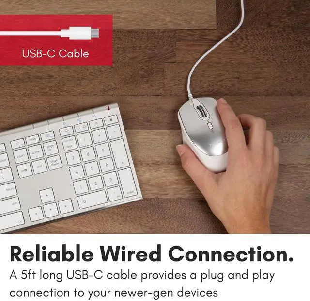 Alt view image 3 of 6 - USB C Mouse for Mac - Precise, Comfortable, and Quiet - Wired Type C Mouse for MacBook Pro Air|iPad|PC|iOS|Android - Plug and Play USBC Apple with Ambidextrous Body and 4 DPI Modes - Silver