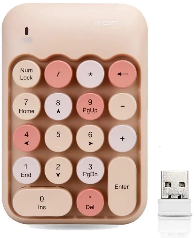 Main image of Cute Wireless Number Keypad with 2.4G USB Receiver, 18 Colorful Round Keys Numpad, Portable Financial Accounting Numeric Keyboard, Suitable for PC, Laptop (Milk Tea)