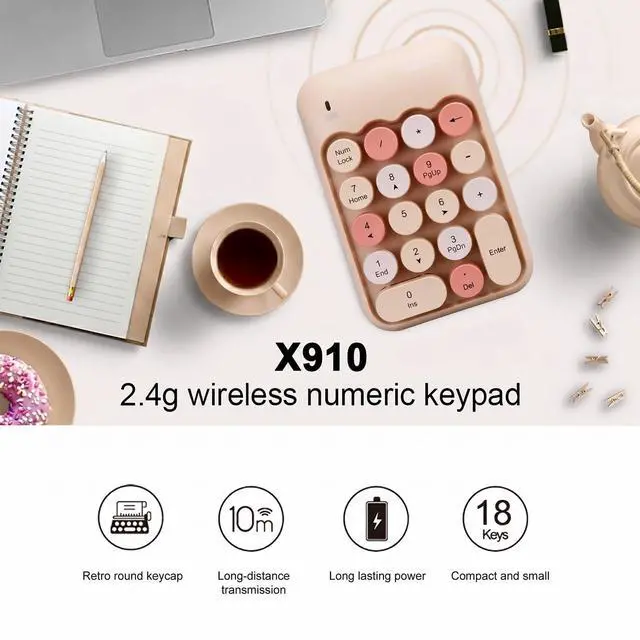 Alt view image 2 of 7 - Cute Wireless Number Keypad with 2.4G USB Receiver, 18 Colorful Round Keys Numpad, Portable Financial Accounting Numeric Keyboard, Suitable for PC, Laptop (Milk Tea)