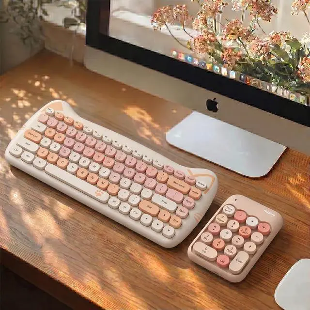 Alt view image 3 of 7 - Cute Wireless Number Keypad with 2.4G USB Receiver, 18 Colorful Round Keys Numpad, Portable Financial Accounting Numeric Keyboard, Suitable for PC, Laptop (Milk Tea)