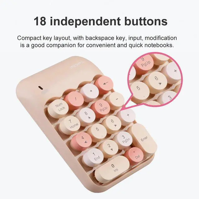 Alt view image 5 of 7 - Cute Wireless Number Keypad with 2.4G USB Receiver, 18 Colorful Round Keys Numpad, Portable Financial Accounting Numeric Keyboard, Suitable for PC, Laptop (Milk Tea)