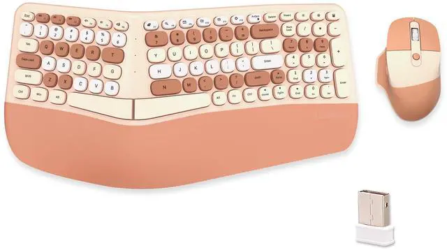 Main image of Wireless Ergonomic Keyboard and Mouse Combo with PU Wrist Rest, Carpal Tunnel Keyboard, 2.4G Colorful Split Ergo Keyboard, Comfortable Natural Typing, Compatible with PC/Laptop (Milk Tea)