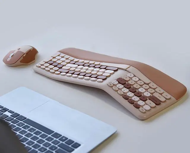 Alt view image 4 of 7 - Wireless Ergonomic Keyboard and Mouse Combo with PU Wrist Rest, Carpal Tunnel Keyboard, 2.4G Colorful Split Ergo Keyboard, Comfortable Natural Typing, Compatible with PC/Laptop (Milk Tea)