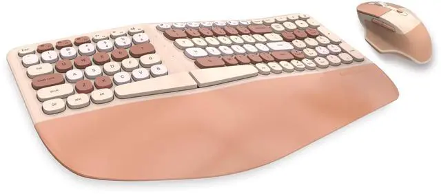 Alt view image 2 of 7 - Wireless Ergonomic Keyboard and Mouse Combo with PU Wrist Rest, Carpal Tunnel Keyboard, 2.4G Colorful Split Ergo Keyboard, Comfortable Natural Typing, Compatible with PC/Laptop (Milk Tea)