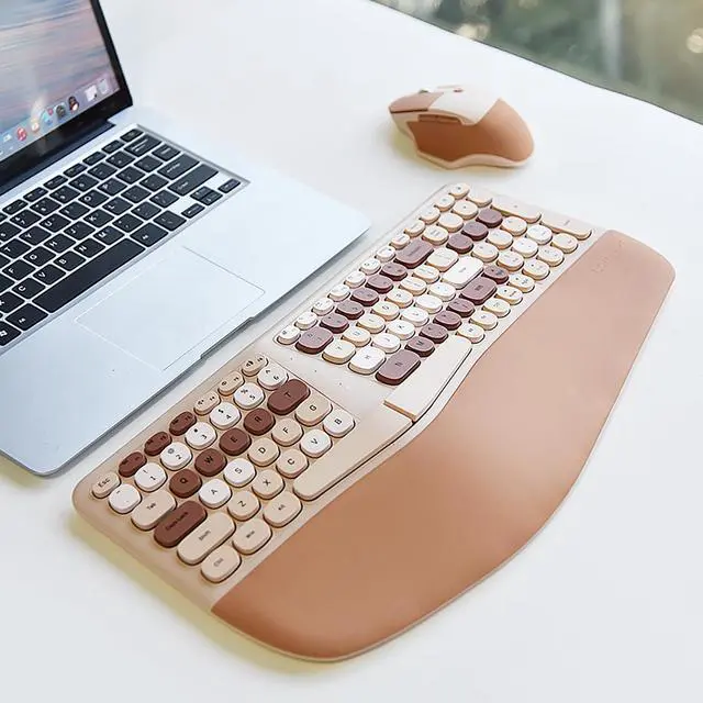 Alt view image 3 of 7 - Wireless Ergonomic Keyboard and Mouse Combo with PU Wrist Rest, Carpal Tunnel Keyboard, 2.4G Colorful Split Ergo Keyboard, Comfortable Natural Typing, Compatible with PC/Laptop (Milk Tea)