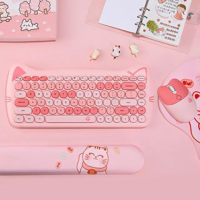 Alt view image 2 of 7 - Cute Cat 2.4G USB Wireless Keyboard and Mouse Combo, Silent Keys, Candy Colors, Compatible with Notebook, PC (Pink-84Keys)